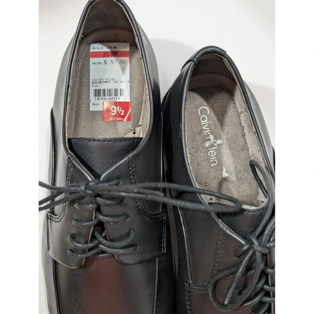 Calvin Klein Mens Black Leather Moc Toe Oxford Dress Shoes Size 9.5 80CLRSZ9.5